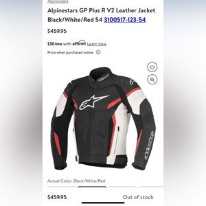 Alpinestars GP Plus R V2 Leather Jacket Black/White/Red size Large